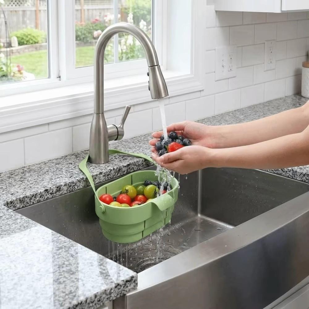 Retractable Fruit Washing Basket Collapsible Food Residue Filter Basket Kitchen Supplies