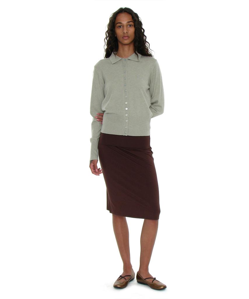 Partimento Woman Pwc Folding Waist Jersey Midi Skirt_Dark Brown