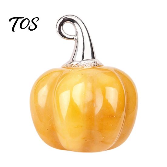 Mini geschnitzte Kürbis-Ornamente Natürlicher Kristall-Anhänger, Stein-Charm mit Mikro-Landschafts-Accessoires Metallhaken, Halloween-Dekoration, Ferienhaus