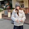 Smoke navy blue short puff down cotton clothes women's winter new removable fur collar warm cotton coat