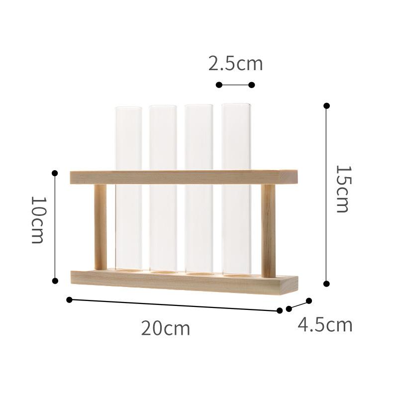 3/5 Röhrchen Wandhängende Hydroponische Pflanzenvermehrung Glasvase mit Holzständer Schreibtisch für Zuhause Büro Pflanzgefäß Garten Dekor