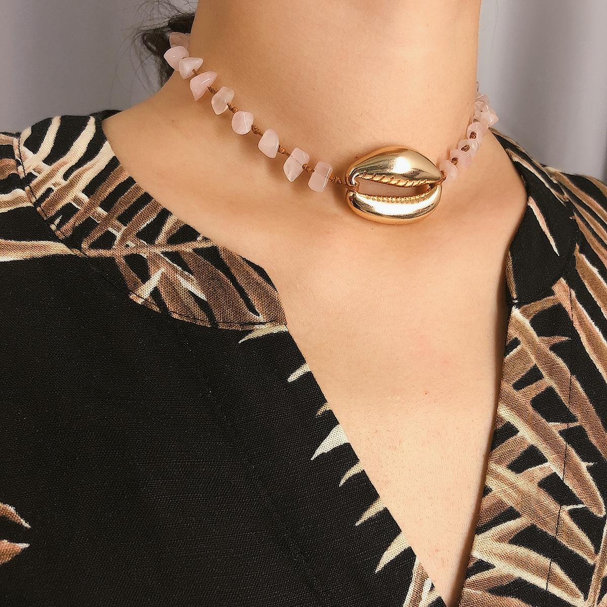 

Personalized And Creative Ethnic Style Necklace For Women, Simple Rough Stone Exaggerated Large Shell Necklace
