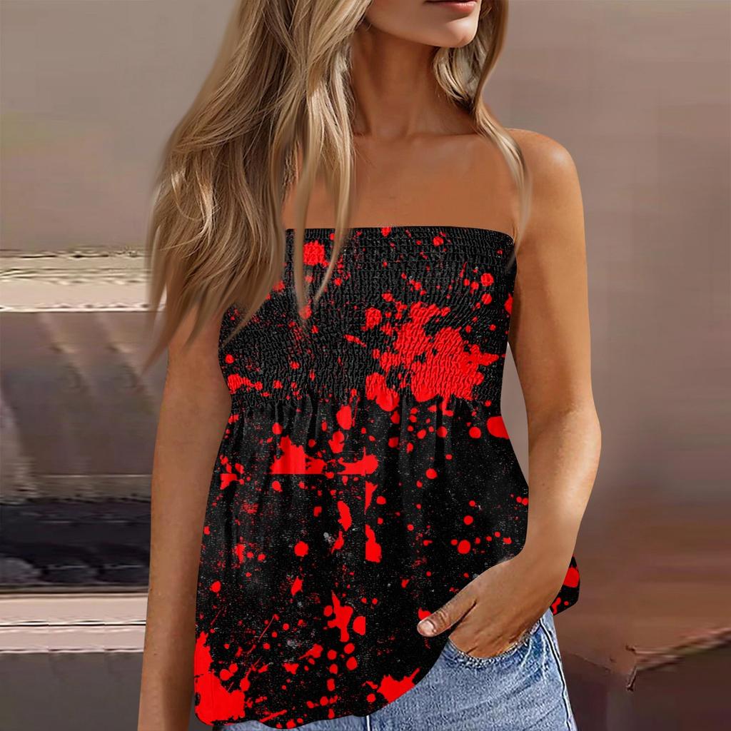 Trubkové topy pro ženy, roztomilé sexy tričko bez rukávů s potiskem mimo rameno