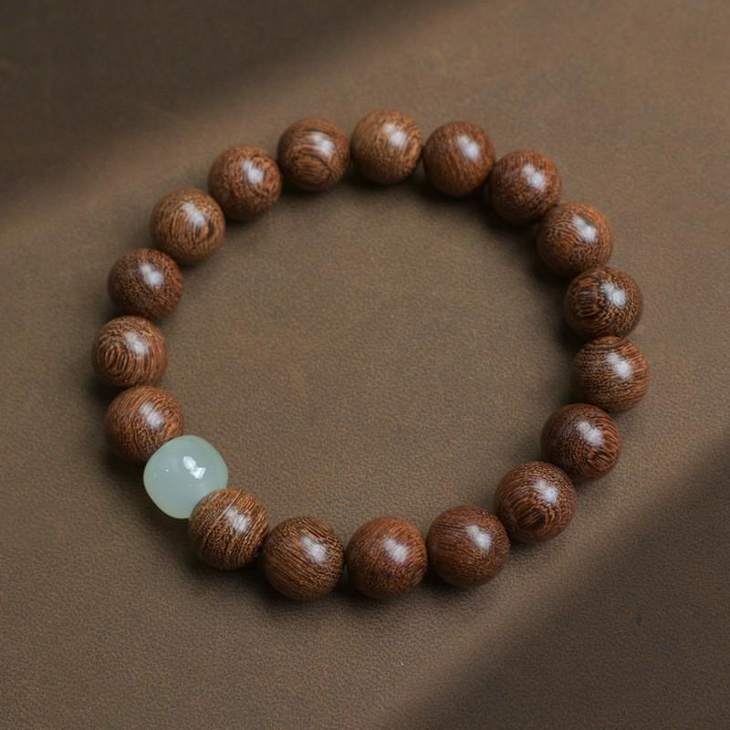 Golden Sandalwood Buddhist Prayer Bracelet: 108 Green Sandalwood Beads