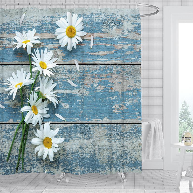 

Daisy Floral Shower Curtain Set Printed Bathroom Curtain Spring & Summer Flowers Bath Curtain Durable Bathroom Decoration 90X180CM