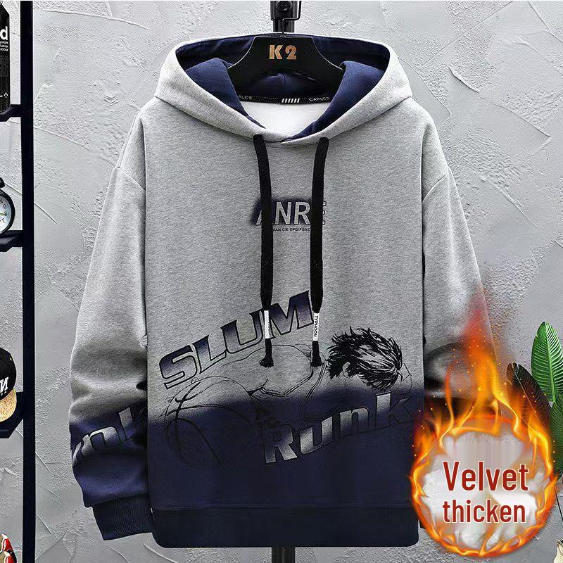 Men's Trendy Letter Print Hooded Sweatshirt - Spring & Autumn Faux Two-Piece Casual Sports Jacket