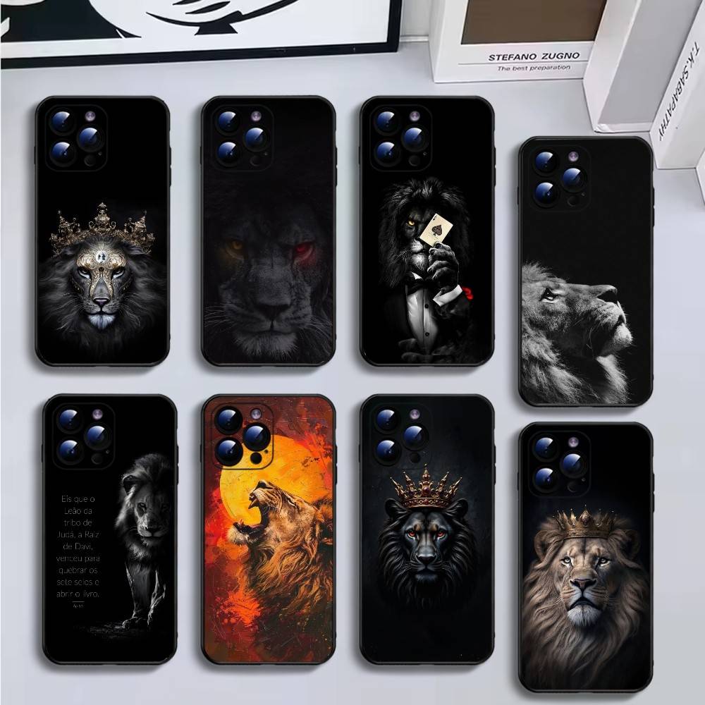 Cool King Lion Fashion Pattern Design Phone Case For iPhone17,16,15,14,13,12,11 Plus,Pro Max,Soft Black Cover