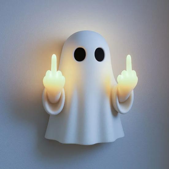 LED Lamp Middle Halloween Ghost Figurine Night Finger Statue with Light