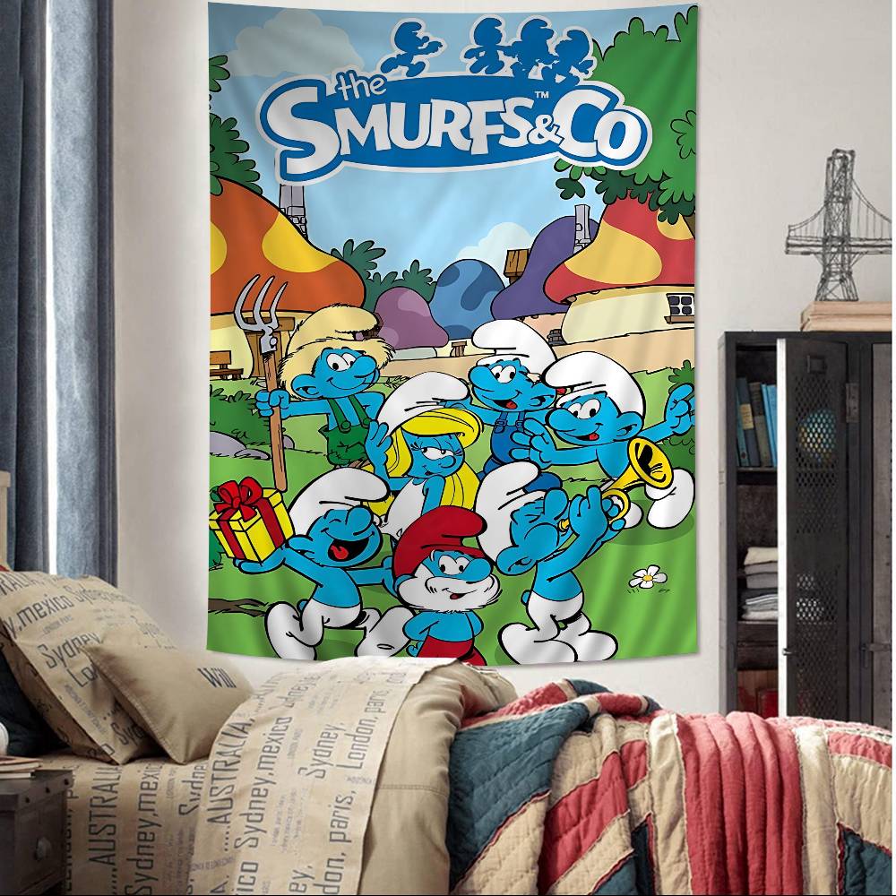 

Cartoon SSmurfs Colorful Tapestry Wall Hanging Hanging Tarot Hippie Wall Rugs Dorm Wall Art Decor 74x94cm(29x37in)