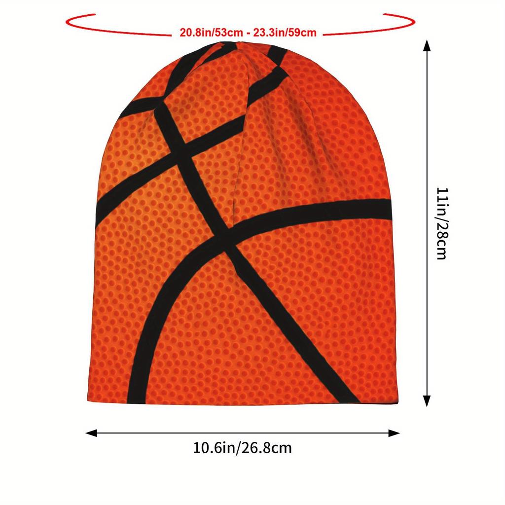 Biihudu Sport Basketball Skullies Beanie Hat - Realistic Orange & Black Basketball Texture Design, Stretchy Comfort Fit For Spor