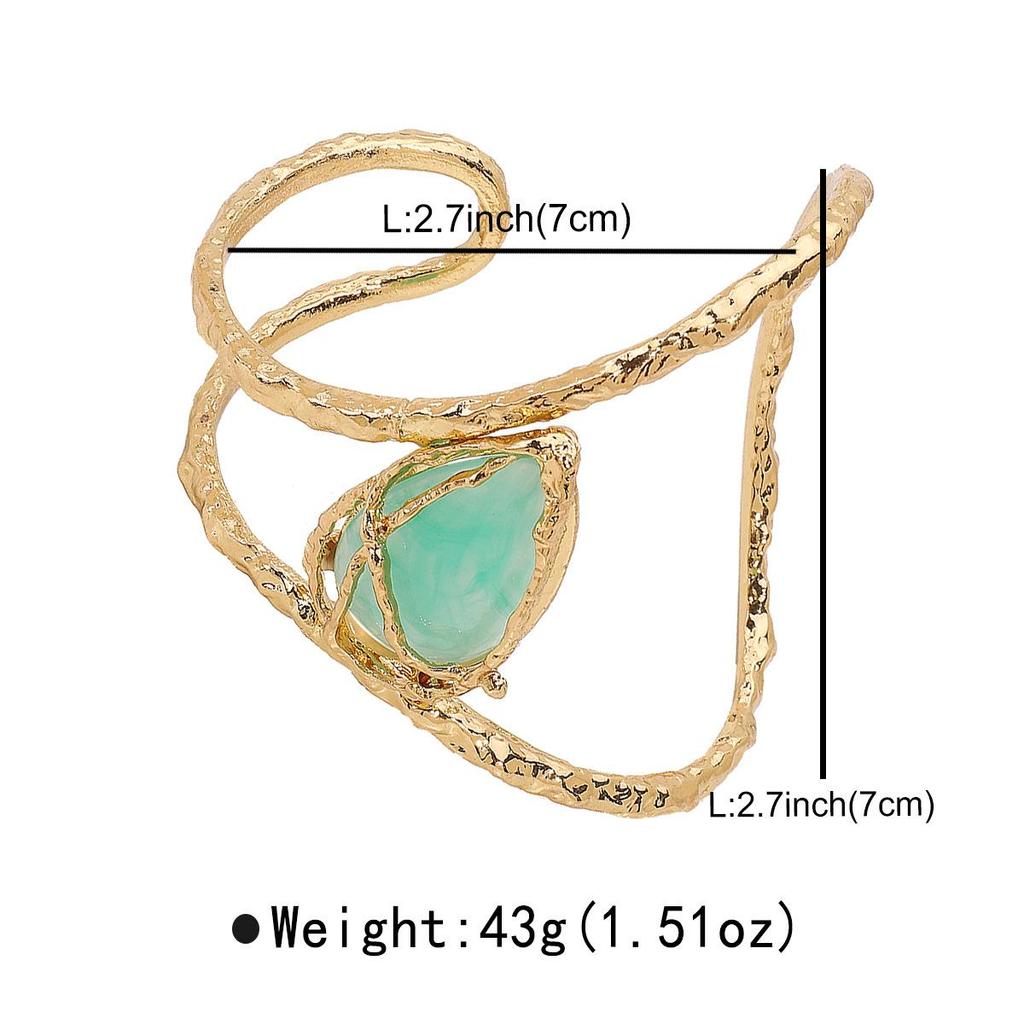 Trendy Lava Texture Pattern Cuff Bracelet Irregular Opening Gold Color Blue Stone Bangles for Women Jewelry Fashion Gift