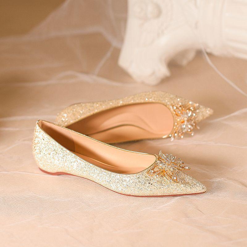 Wedding shoes, flat-soled single shoes are not tired, pregnant women's high-end crystal shoes can usually wear low-heeled bridesmaid shoes 2025 new