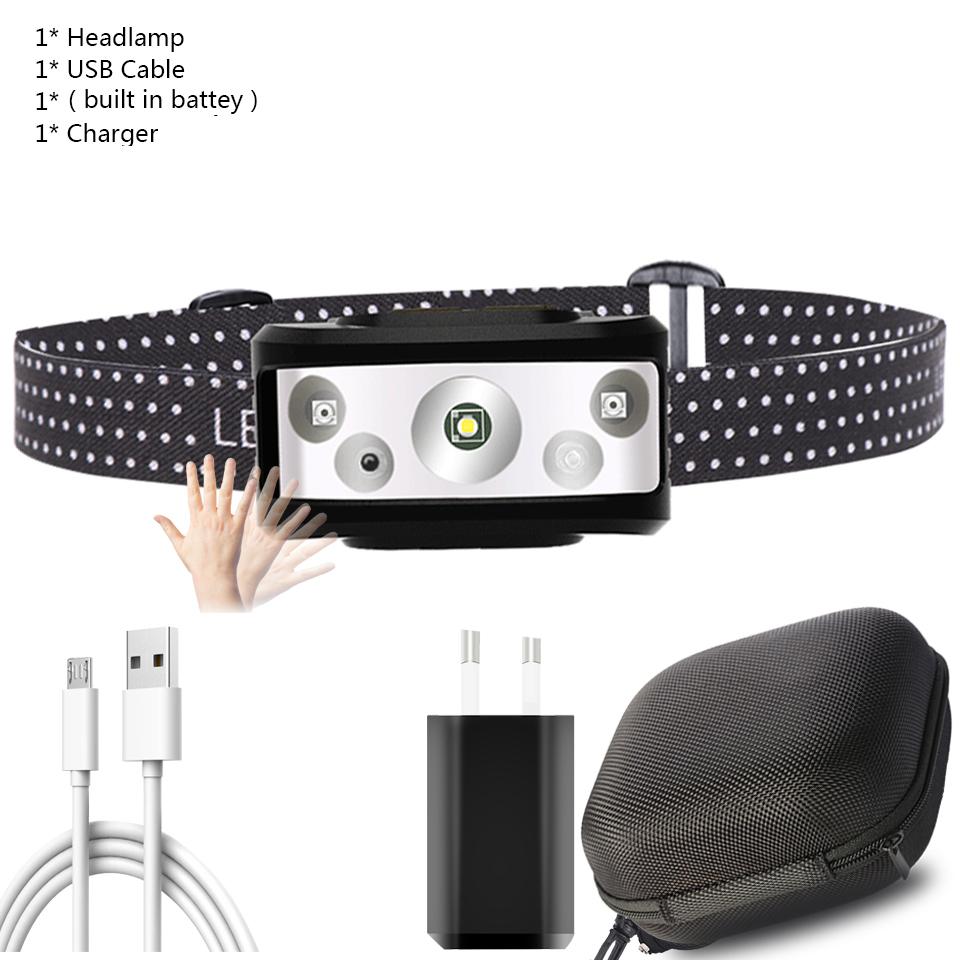 High Quality XP-G Q5 Sensor Led Headlamp Built in Battery Head Lamp Headlight Bulbs Light Waterproof White &amp; Red Emitting Color