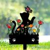 Metal Free Garden Stake Acrylic Kitten Silhouette Stake, Decorative Yard Sculpture with Flowers And Weatherproof Statue Butterflies, Waterproof