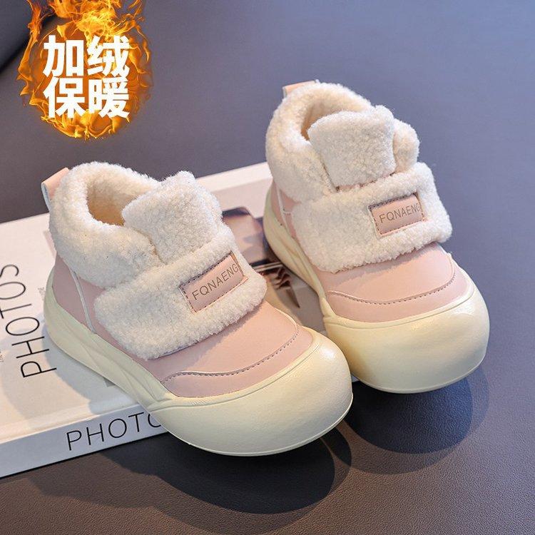 Kids Fleece Lined High Top Snow Boots Winter Warm Thick Sole Hook and Loop Closure Cotton Shoes
