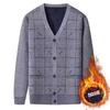 Men's V-Neck Knit Cardigan Sweater: Autumn-Winter Plus Velvet, Thickened, Loose Fit for Middle-aged & Elderly