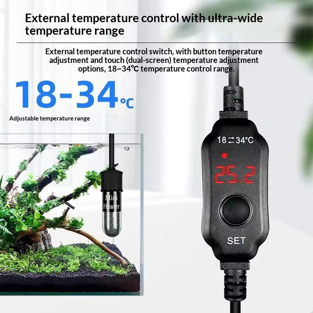 Mini Aquarium verwarmingsstaaf Vissenkom Aquarium Verwarmer Dompelbare Thermostaat Verwarmer 18-34°C Instelbare Temperatuur USB Opladen