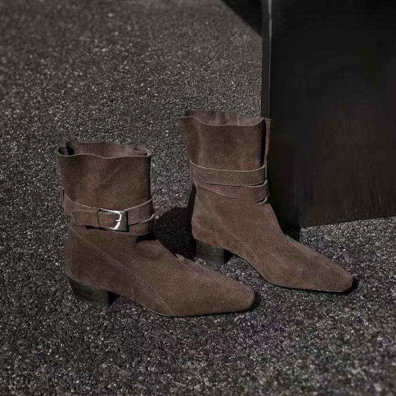 Retro temperament fashion sleeve two wear square head short boots women's belt buckle thick heel bundle fashion Martin boots