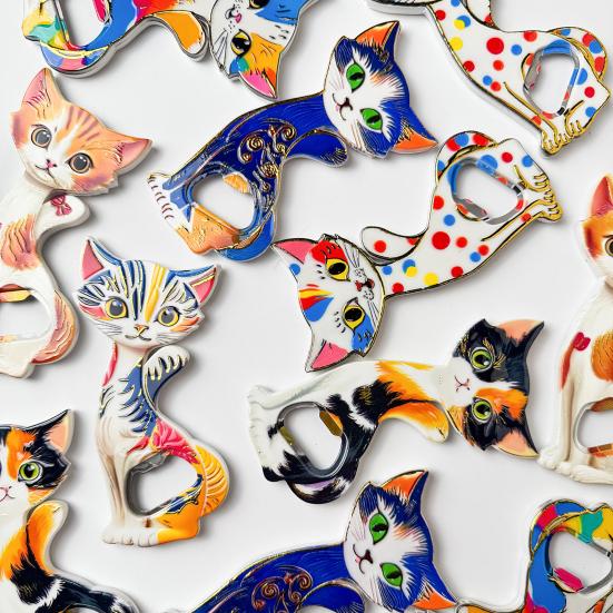Handheld Bottle Opener Cat Fridge Magnet, Vintage Cartoon Kitten Decorative Opening Tool Magnetic for Home Bars and Kitchen Office Magnet