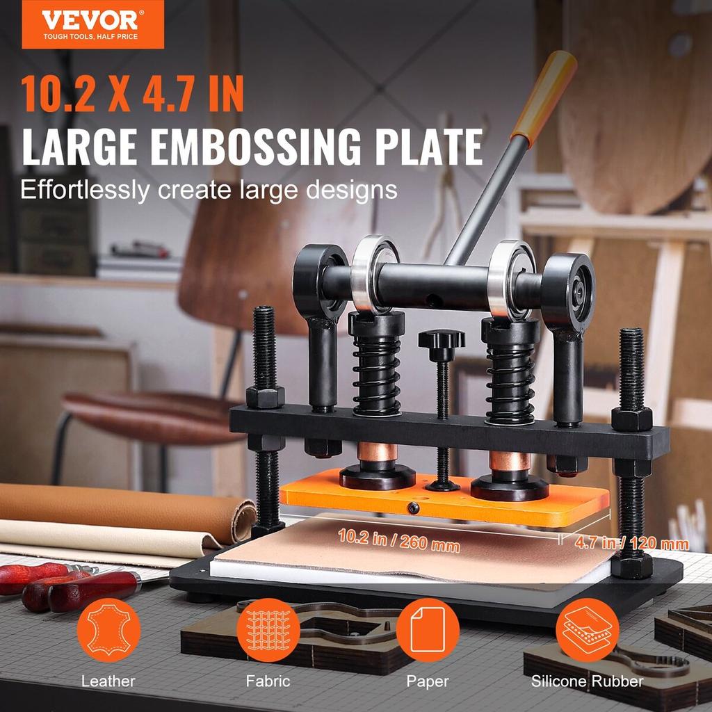 Leather Cutting Machine, 10.2 x 4.7 in Embossing Plate Manual Die Cutter, 0.47 in Pressure Stroke Leather Embossing Machine, Dual Guide Shafts Die Cut