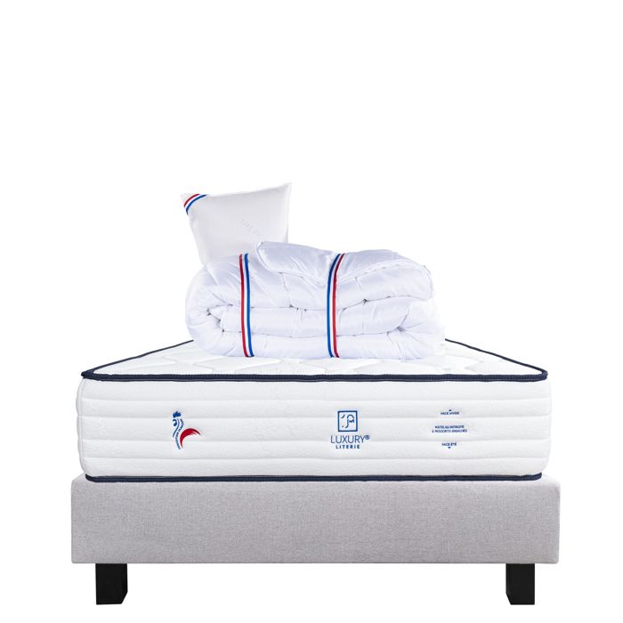 Mattress Set 90x190 Cm, Patriote, 27 Cm, Pocket Springs, Firm, Summer/winter Side + Gray Base 20 Cm Thick + Pillow + Duvet