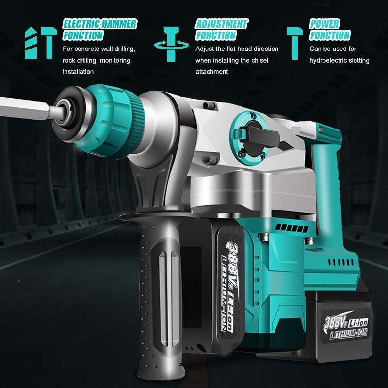 2000w 3 in 1 Cordless Brushless Electric Rotary Hammer Drill + Electric Rotary Hammer Drill for 18V Battery