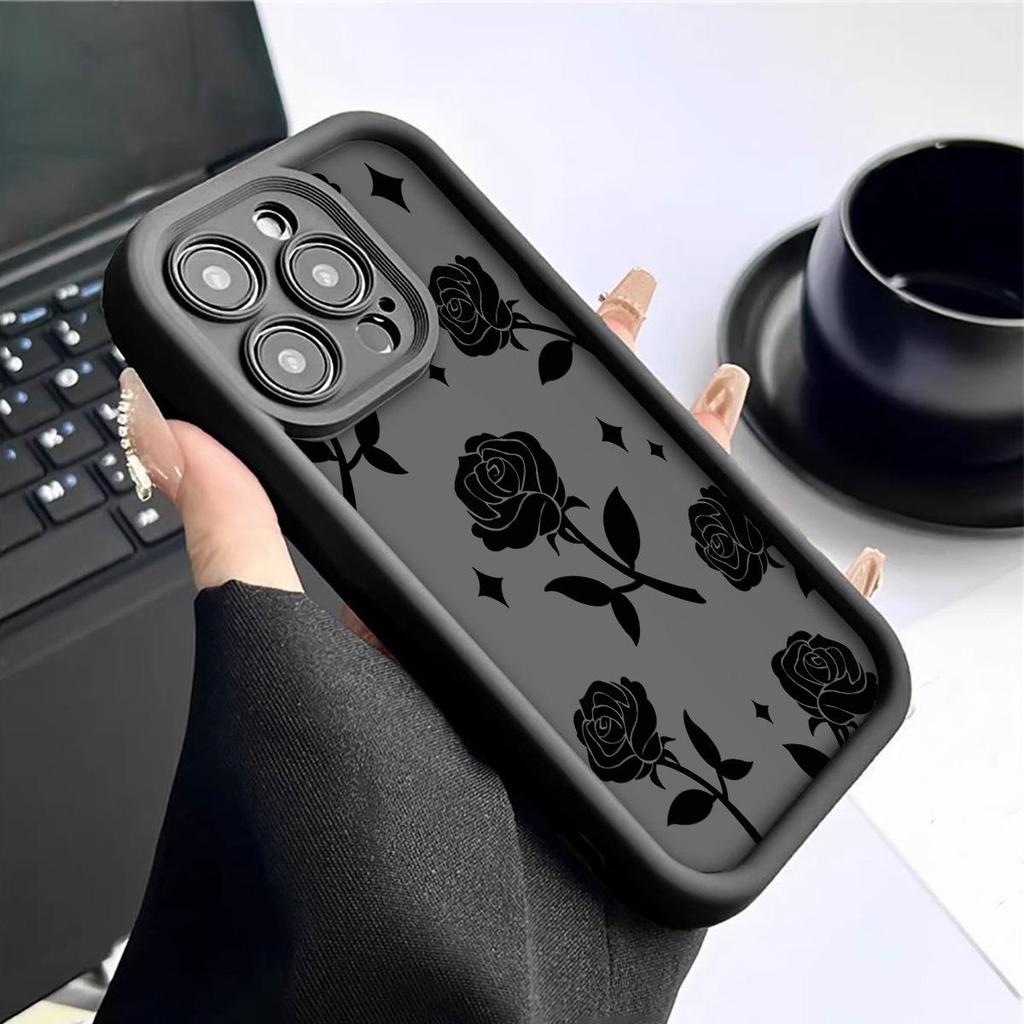 Black Rose Sandstone Groove Case for iPhone 15/16/17