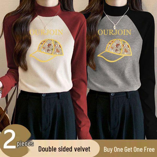 

Women s Color Block Velvet Turtleneck Slim Fit Shirt - Winter Warmth L [105-115 lbs]
