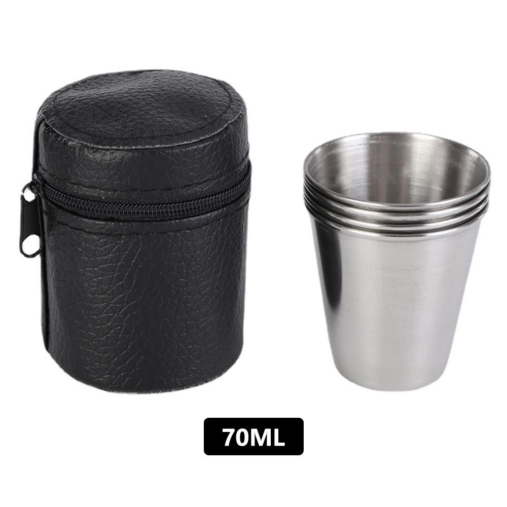 30ml/70ml Stainless Steel Cup Outdoor Practical Travel Wine Cups PU Leather Storage Bag Portable Tea Coffee Beer Whisky Cup