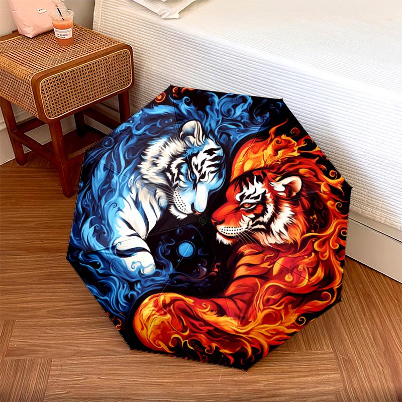 1 PC Automatic Folding Umbrella - Yin Yang Tiger Pattern, Portable & Foldable Design with 8 Ribs, Christmas Birthday Gifts