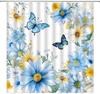 Floral Shower Curtain Blue Daisy Flower Butterfly Spring Nature Watercolor Yellow White Bathroom Home Curtain Decor With Hooks
