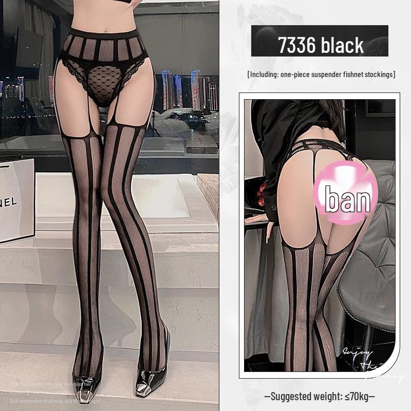 Feimo Seductive Open-Crotch Fishnet Garter Stockings Set for Women