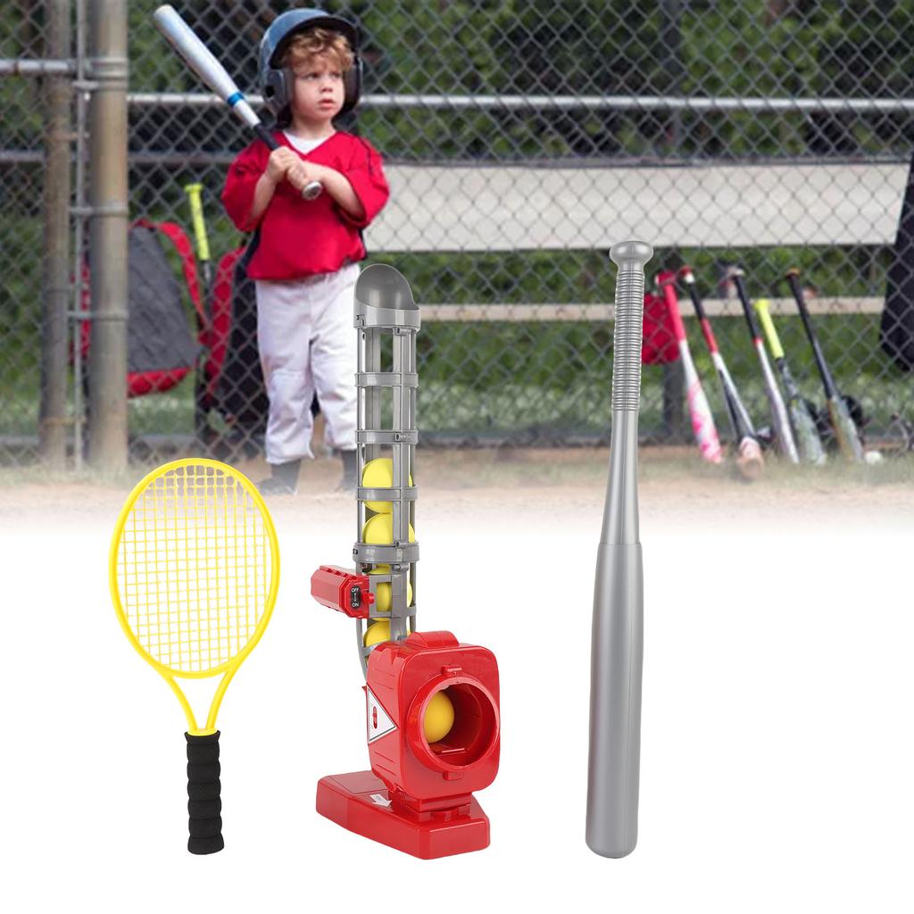 2 In 1 Baseball Tennis Pitcher Auto Pitching Machine Set with Baseballs Bat Tennis Racket Boys Girls Indoor Outdoor Sports Game