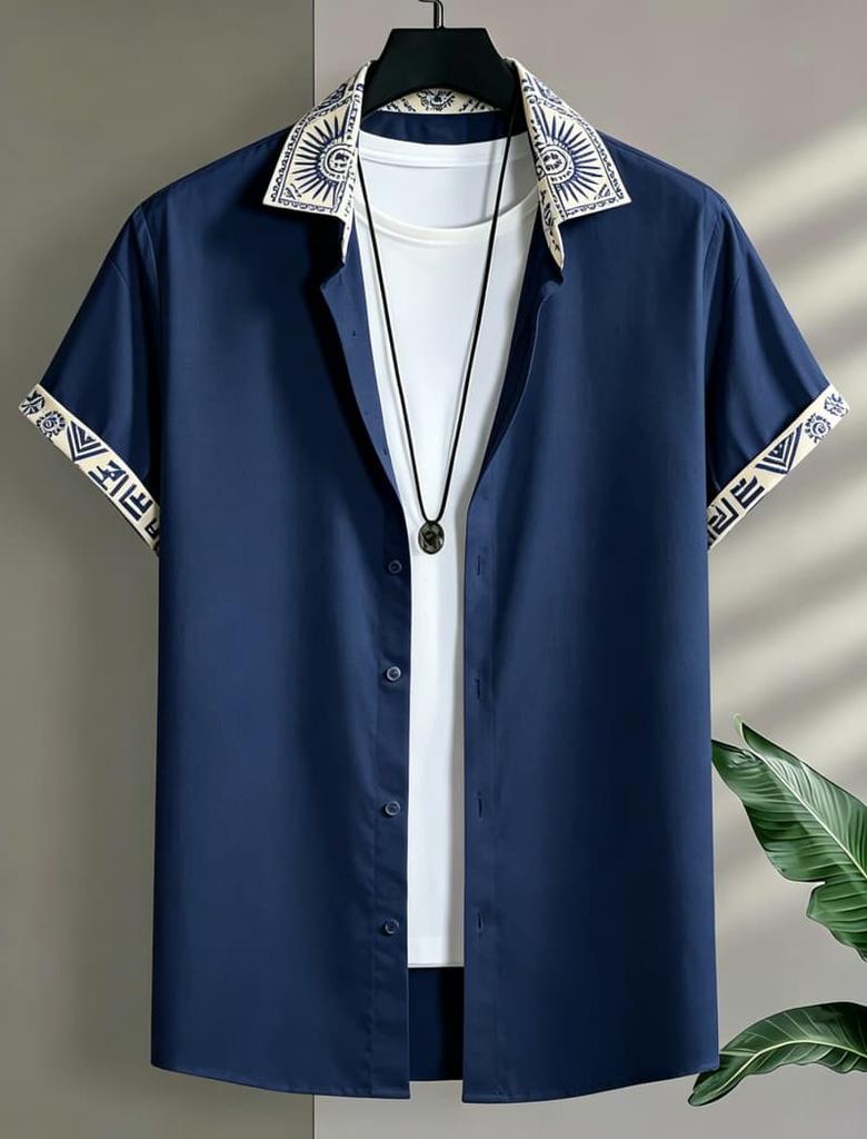 Men's Ethnic Tribal Printed Short Sleeved Shirt, Suitable For Summer Wear, Casual Activities, And Versatile Bohemian Style