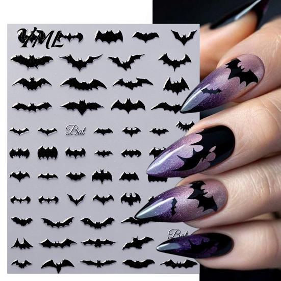 5D Embossed Nail Decals Halloween Art Stickers, Skull Pumpkin Ghost Relief Supplies Decals, Waterproof Self Adhesive Manicure Decoration Stickers