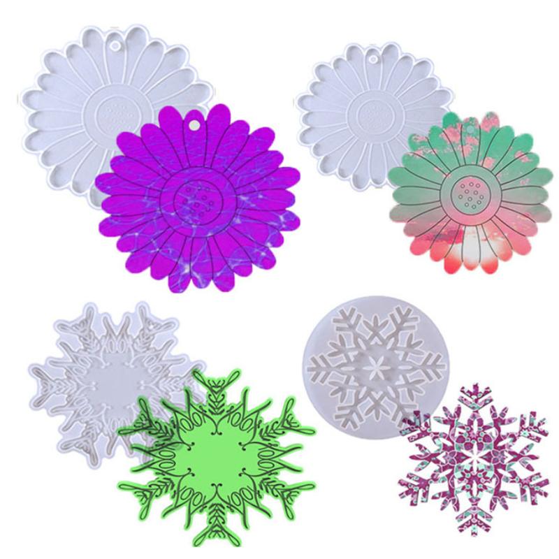 Mould DIY Crystal Resin Hollow Snowflake Heat-Resistant Coaster Mold Snowflake Hanging Ornament Christmas Series Silicone Molds