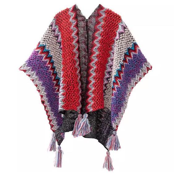 Shawl Wraps for Women Boho Knit Poncho Ladies Rainbow Casual Loose Striped Fringe Blanket Scarf