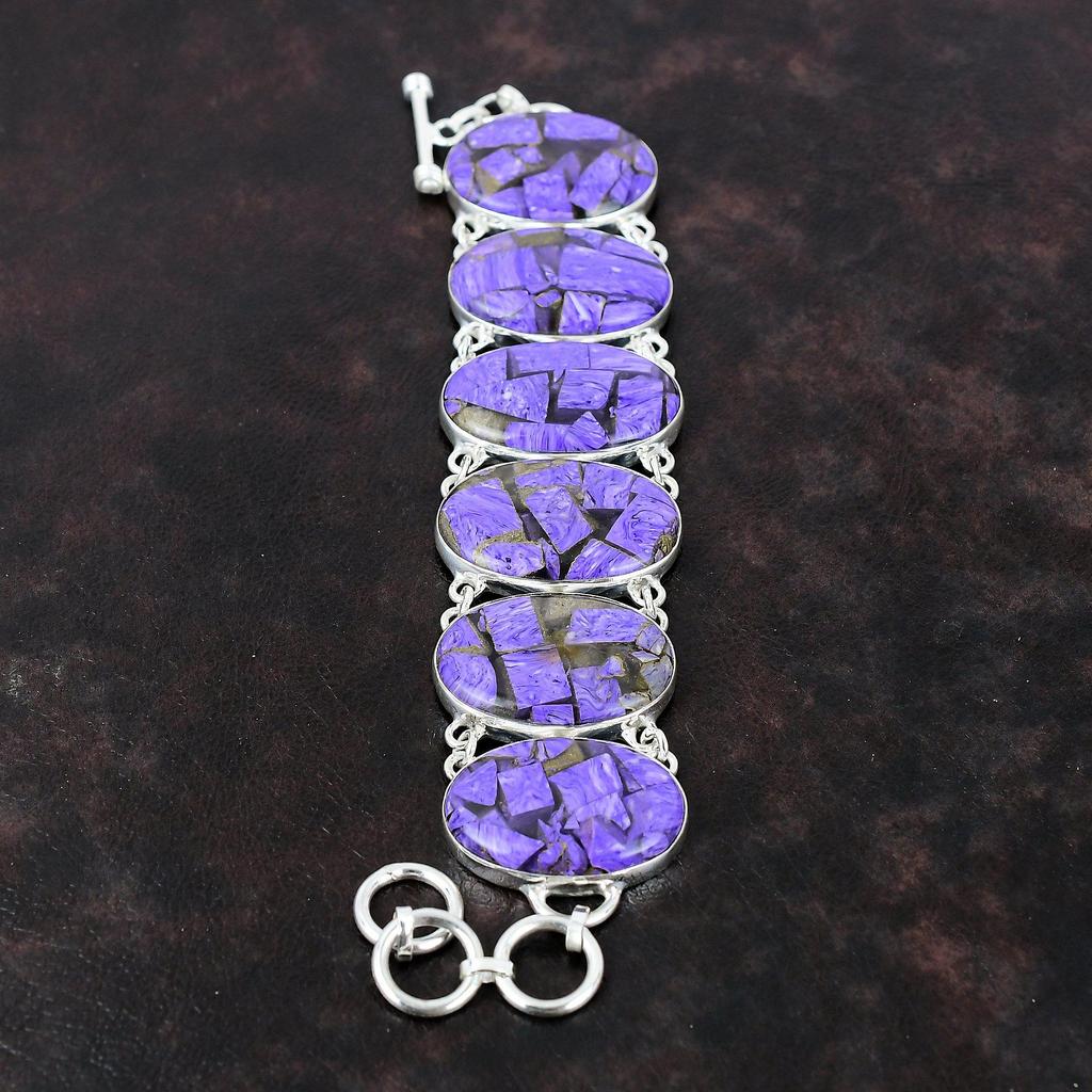 Copper Charoite Bracelet Real Gemstone Jewelry 925 Sterling Silver Bracelet Handmade Antique Jewelry Adjustable Chain Bracelet Gift For Girl