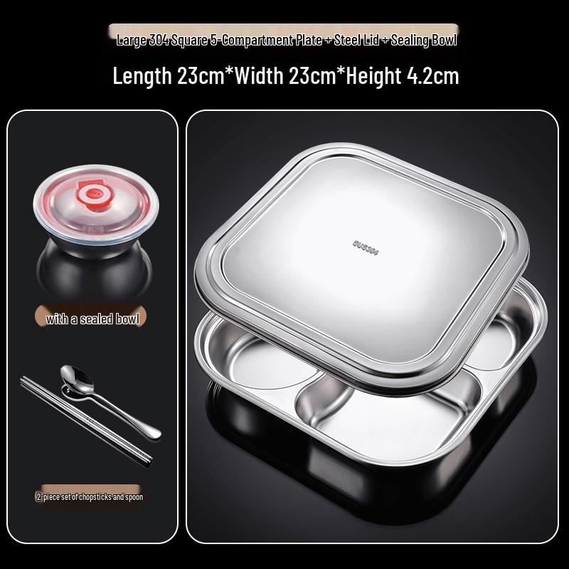 Premium 316 Stainless Steel Divided Lunch Plate with Lid