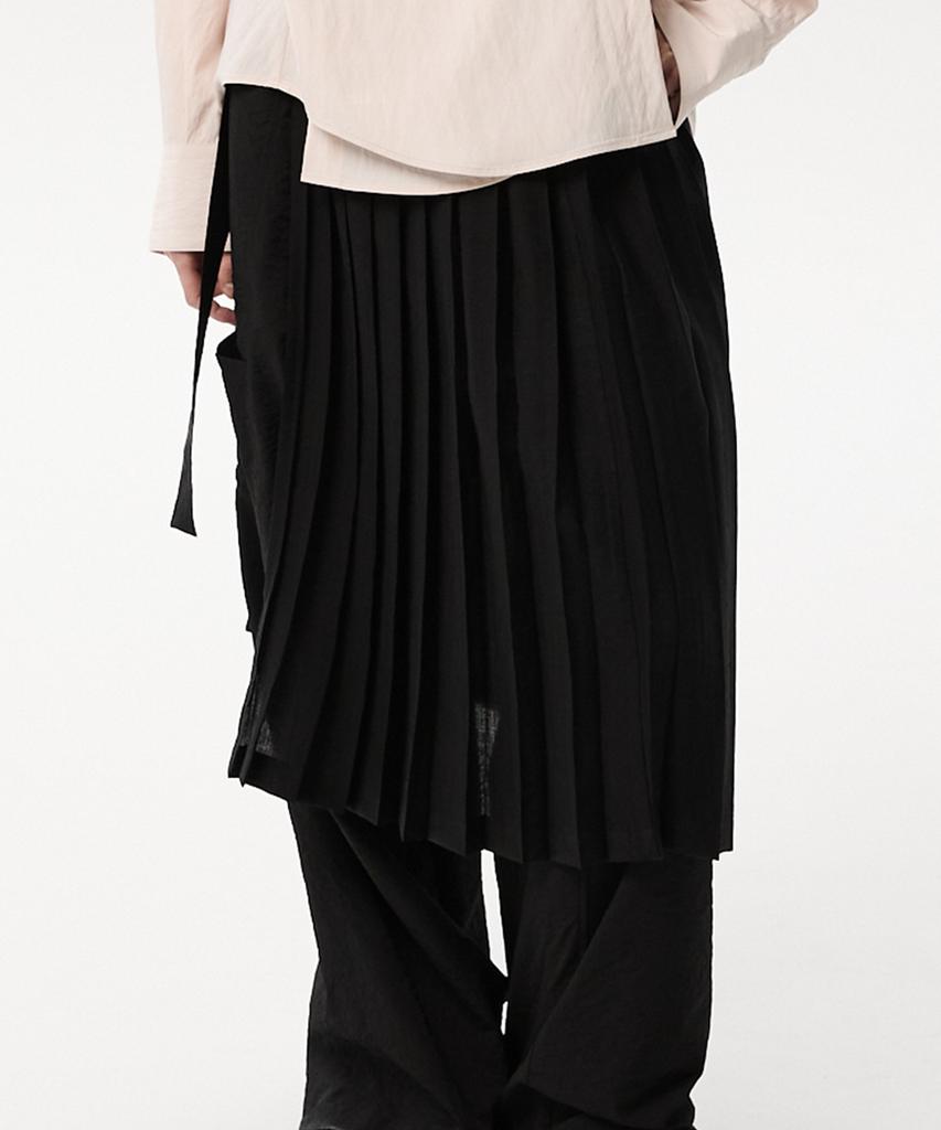 Mid And Row Pleats Layered Skirt (Black)