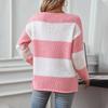 Autumn Winter Vintage Loose Long Sleeve Top Stripe Cardigan Knitwear V-Neck Sweater