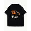 Übergroßes T-Shirt Schwarz Nur ein Mädchen, das Pferde liebt Aufdruck Für Freizeitkleidung und Pferdeliebhaber