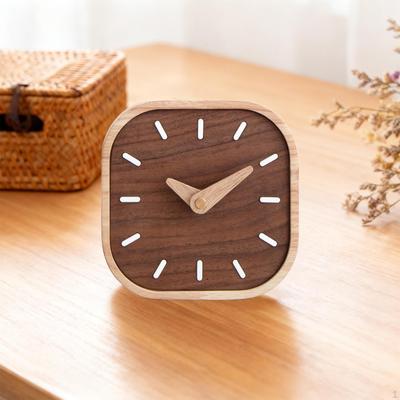 Wooden Table Clock Analog Silent Chic Modern Desktop Tabletop Ornament for Bedside Shelf