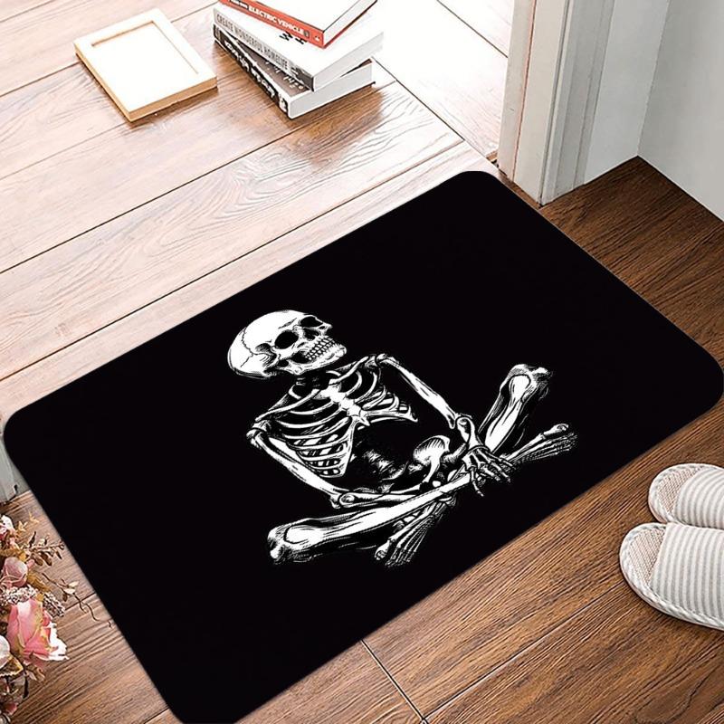 Creative Skeleton Printing Non Slip Small Rug Waterproof Easy Clean Floor Mat for Indoor Outdoor Use Durable Home Decor Novelty