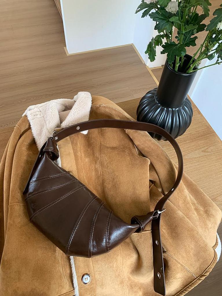 Retro Szeroki Pasek Damska Torba Pod Pachę Skóra PU Damskie Hobo Torby na Ramię Jednolity Kolor Croissant Torba na Ramię Jesień Zima