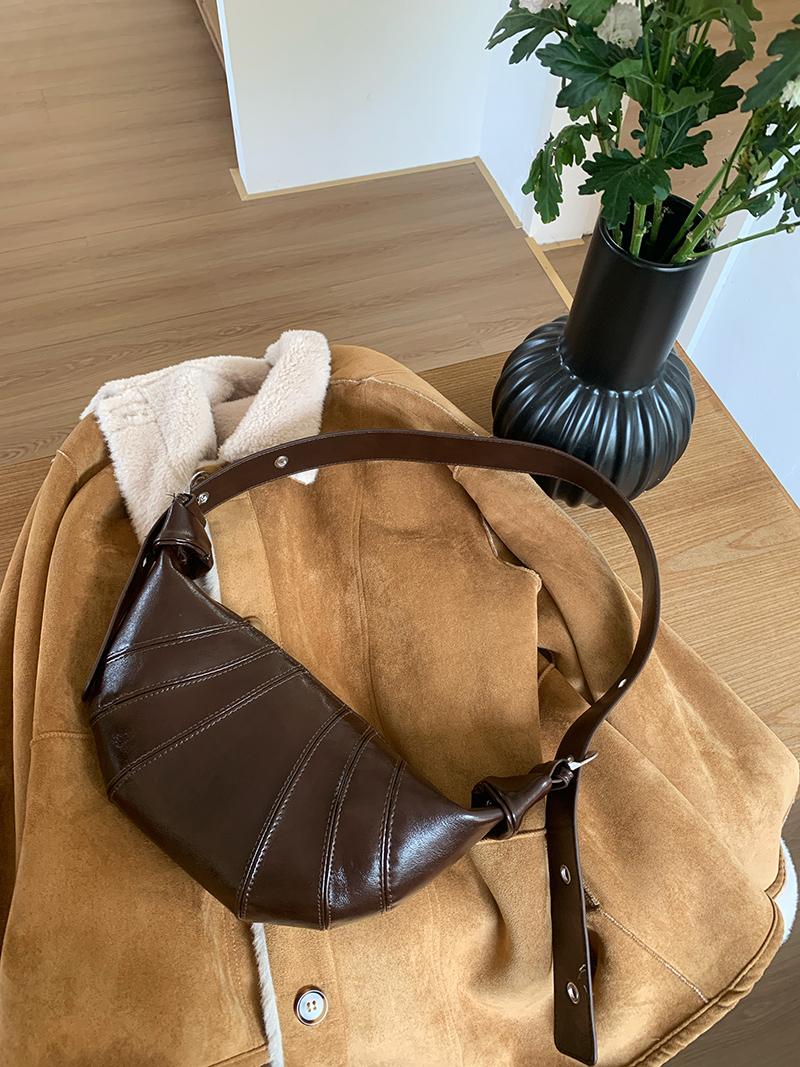 Retro Wide Strap Women s Underarm Bag PU Leather Ladies Hobos Shoulder Bags Solid Color Croissant Crossbody Bag Fall Winter
