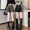 Women's PU Leather High-Waist Wide-Leg A-line Shorts - Autumn/Winter 2024 Korean Style Fashion.