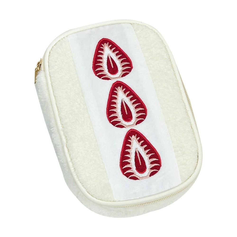 Kawaii Fuzzy Pen Bag Cute Embroidered Multi-functional Makeup Bag Strawberry Sandwich Cosmetic Bag School Office