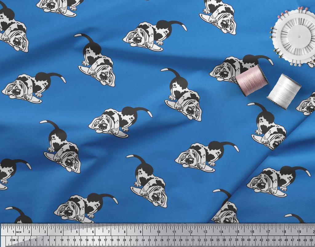 Soimoi Japonská krepová saténová tkanina Basset Hound Potisk šicí tkaniny metr 42 palců