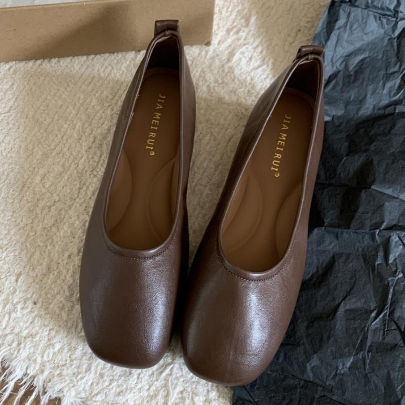 Fashion Round Toe Work Women's Flat Shoes 2025 Spring And Autumn Fashion Comfortable Casual Women Shoes Soft Soled Leather Women Shoes